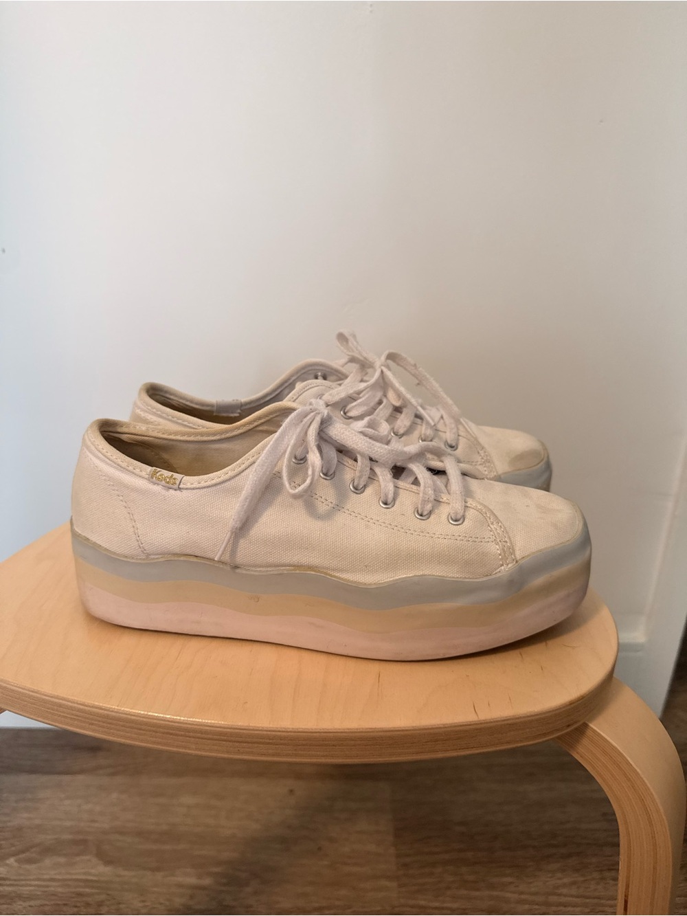 Keds Platform Lace-Up Sneakers in Cream and Gray